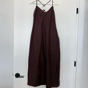 Linen Chocolate Dress with open neck